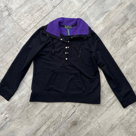 LRL Ralph Lauren Black Pullover Hoodie with Purple Hood Lining - Picture 4 of 7